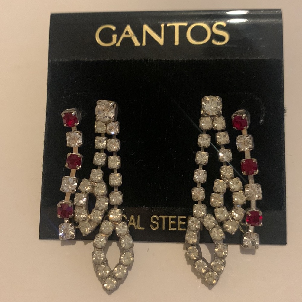 GANTOS Ruby Red & Diamond Faux Earrings NWT
